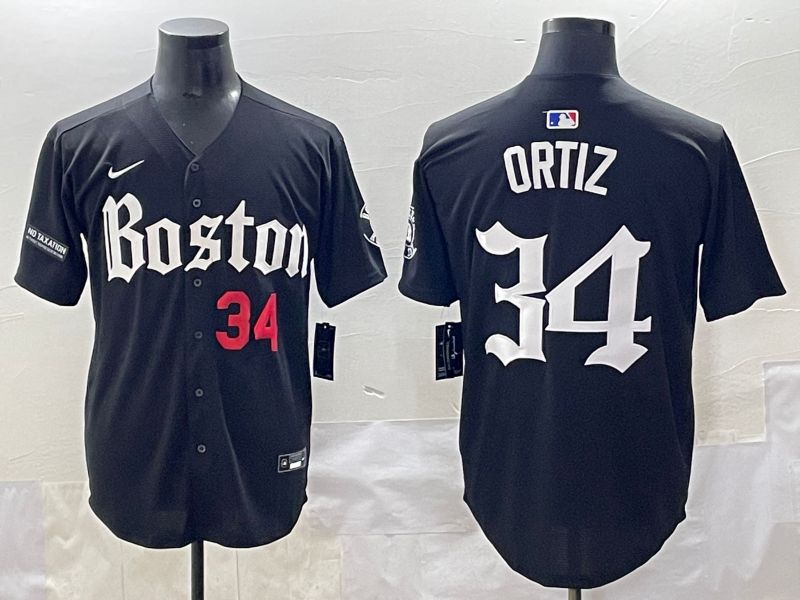 Men 2025 Boston Red Sox #34 Ortiz Black Five generations Joint Name Nike MLB Jersey style 10